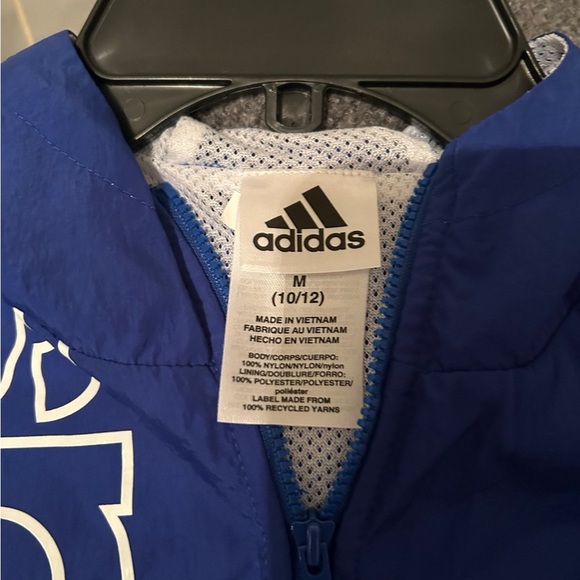 Boys Adidas Blue Windbreaker Jacket - Picture 3 of 4
